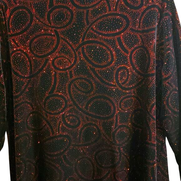 Elementz 3-in-1 Velvet Red Sparkling Paisley Black Top Attached Necklace Size L - Picture 5 of 10